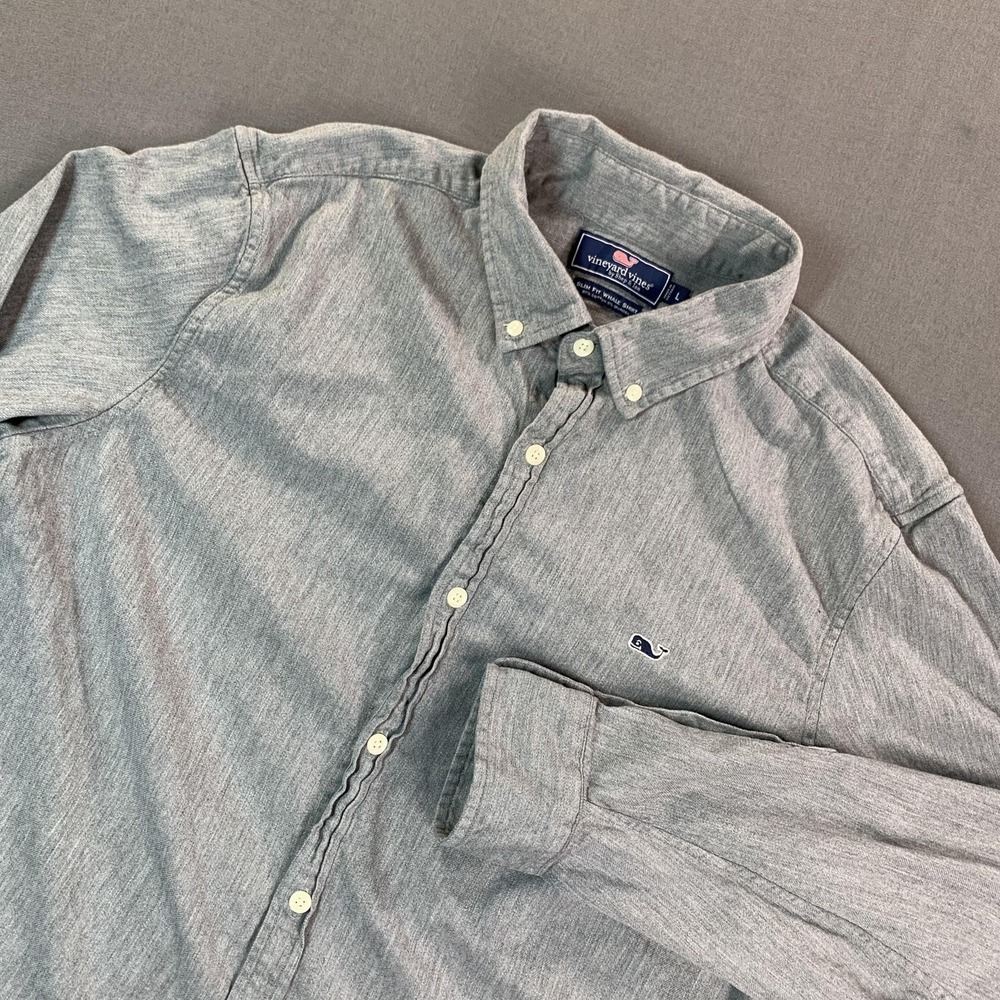 Vineyard Vines Slim Fit Whale Shirt Men L Gray Long Sleeve Button‎ Down